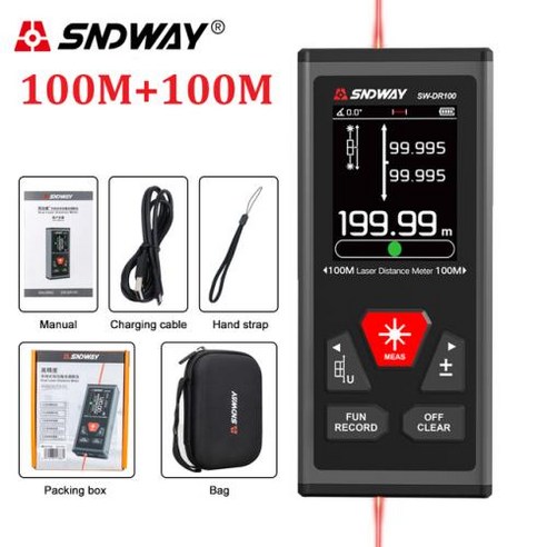 SNDWAY 양방향 레이저 거리 계량기 레이저 테이프 양방향 거리 측정기 측정 눈금자 120m 200m 듀얼 레이저 거리 측정기, 1개, 2)200M red laser