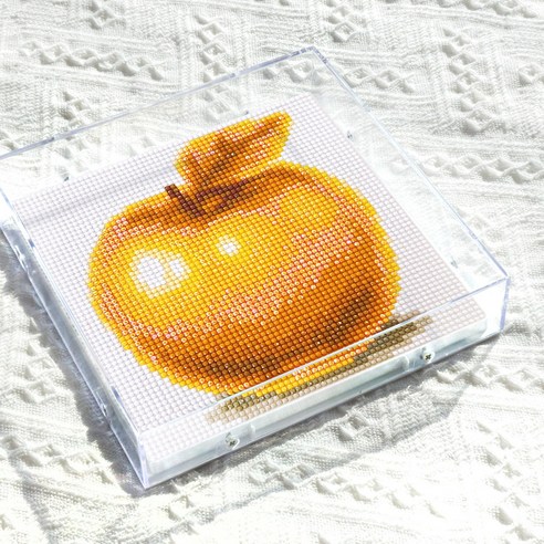 블링블링 인테리어 액자형 보석십자수 (AB+원형) 17x17cm 소품 소형 아크릴, BLAF-019 (황금사과), 1개