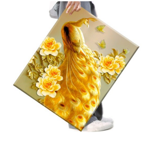 FASEN 액자 보석십자수 캔버스형 DIY 키트 40 x 50 cm, 1세트, FAN79.우아한 공작새