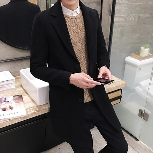 2019 겨울 패션 남자 솔리드 컬러 윈드 브레이커 긴 모직 코트 대형 캐주얼 싱글 브레스트 자켓