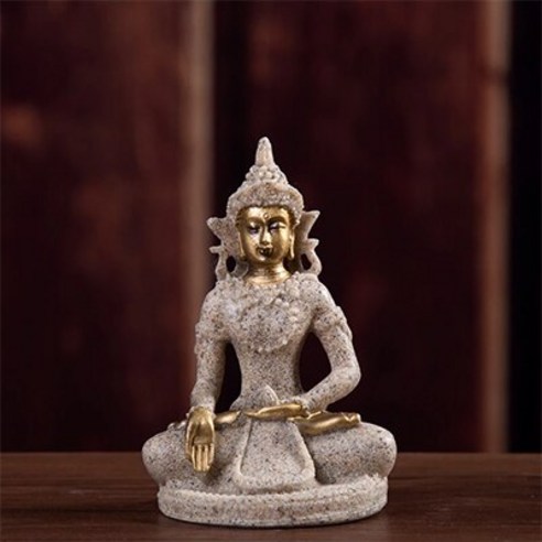 인도 티베트어 수지 부처님 동상 장식 자연 사암 태국 부처님 조각 입상 명상 홈 인테리어, 하나, 은