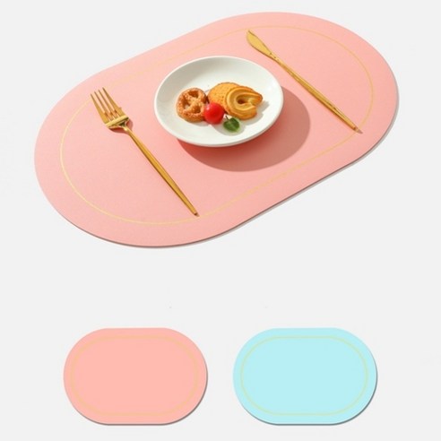 라데코 라운드 프레임 방수 양면 식탁매트 4p, 핑크/라이트스카이, 45 x 30 cm, 4매