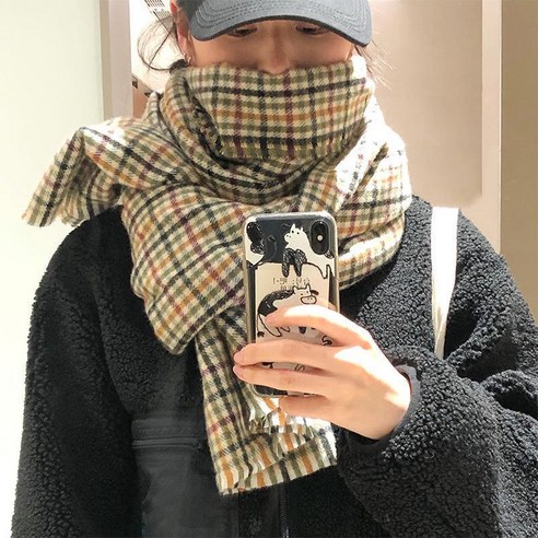 2021 새로운 레트로 격자 무늬 캐시미어 스카프 목도리 듀얼 사용 여성 가을과 겨울 한국 스타일 모든 경기 따뜻한 스카프