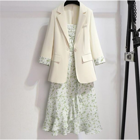 머버스 봄 여름 서양식 조립 양복 외투 플라워 나시 스커트 패션 서양식 와이드 투피스 여성 TZ080712