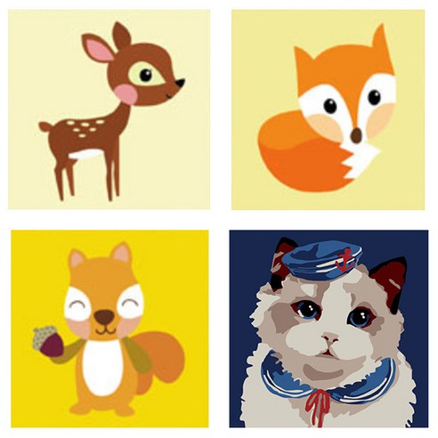리빙듀오 DIY 풍경 동물 인물 유화그리기 20x20 세트 모음, 아기사슴+아기여우+아기다람쥐+네이비캣