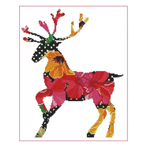Xzante 스탬프 크로스 스티치 DIY 키트 초보자 성인용 자수 스타터 키트의 전체 범위 스티칭 11CT-Color Deer, 여러 가지 빛깔의