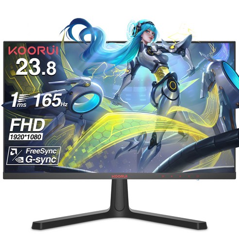 KOORUI 60.45cm FHD 게이밍 모니터 리얼 165Hz 1ms MPRT+프리싱크/G-sync 지원 24E4 블랙