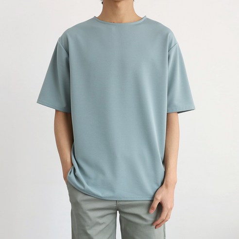 더베이직샵 미니멀 파스텔톤 쿨 라운드 반팔 티셔츠