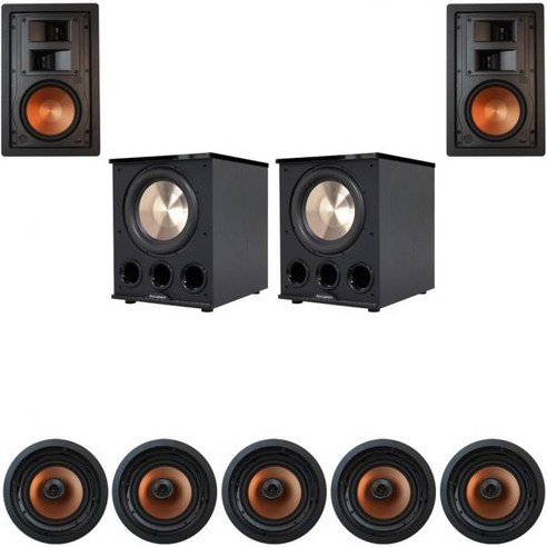 5개의 CDT-5800C II 2개의 R-5650S PL-300을 갖춘 Klipsch 7.2 인월 시스템, 5개의 CDT-5800C II 2개의 R-5650S P