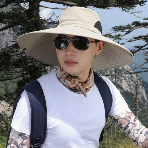 챙이 큰 야외 차양모 자외선 차단 태양모 골프모 낚시모자 등산모자 작업모 챙모자 남여공용, 베이지(로켓)