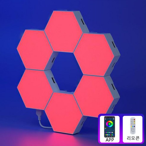 Meyuge 터치 led 인테리어무드등 DIY 조립식 벽조명 스마트 RGB 조명, 블루투스 APP+리모트+뮤직 율동, 6PCS, 블루투스 APP+리모트+뮤직 율동 * 6PCS