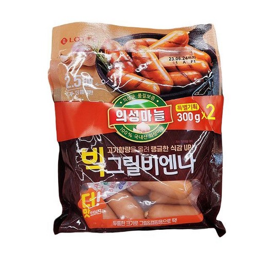 롯데햄 의성마늘 빅그릴 비엔나 300g x 2개 x 1개, 아이스보냉백포장