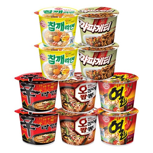 메리박스 큰컵라면세트 5종 10개(신라면2+오징어짬뽕2+열라면2+참깨라면2+짜파게티2), 1세트