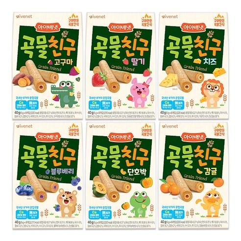 아이배냇 곡물친구 6종, 고구마+딸기+치즈+블루베리+단호박+감귤, 240g, 1세트