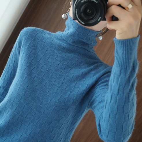 울 혼합 가을 겨울 새로운 여성의 닫기 피팅 더미 칼라 단색 내부 기본 스웨터 스웨터