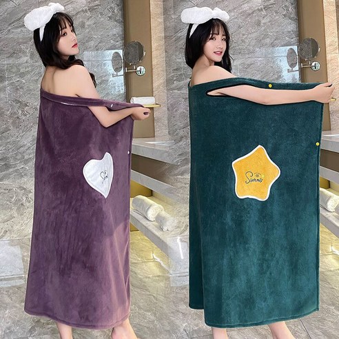 여름철 가정용으로 감쌀 수 있다 흡수속도 마르지 않는다 산호모 크다 목욕 가운 목욕치마, 포켓형 2팩 - 그린+퍼플, M(80~105근)