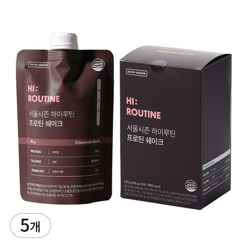 서울시즌 하이루틴 다이어트 단백질 식단 프로틴 한끼 식사대용 쉐이크 파우치 리얼초코맛, C3H304 프로틴 세트 45g x 5ea, 45g, 5개