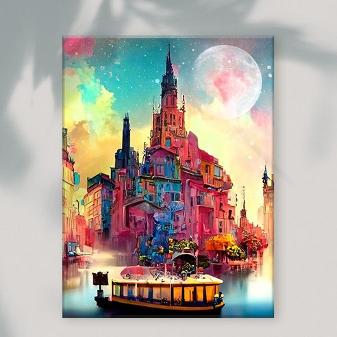 오로라데코덴 캔버스형 보석십자수 40x50cm, MK005 풍경 강가의 붉은 마을