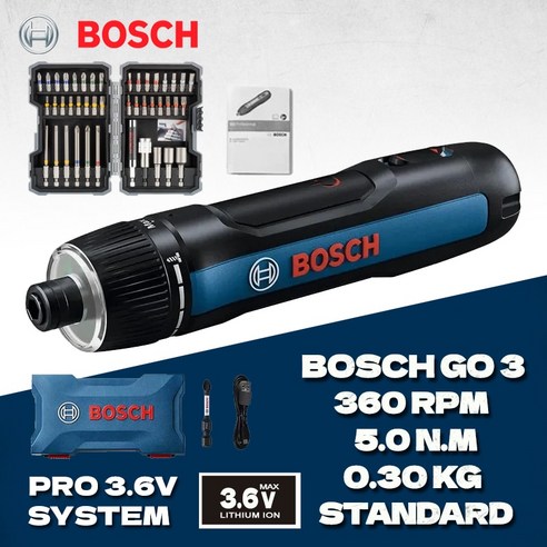 BOSCH GO 3 미니 전기 스크루 드라이버 리튬 이온 배터리 충전식 무선 드릴 박스 포함 전문 도구 36V, 1.BOSCH GO 3