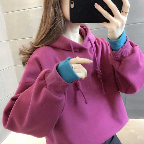 just so so [가짜] 까마귀 여성 유행 Ins 양털 안감 한국어 스타일 모든 경기 느슨한 가을 겨울 후드 코트