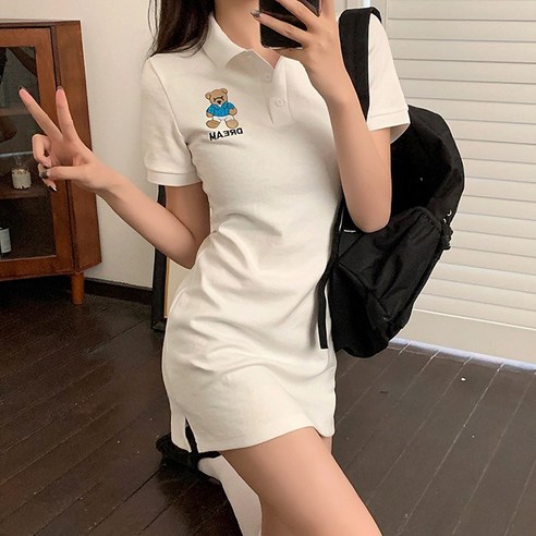 스타일아유 여성 여름 반팔 카라 캐쥬얼 원피스 스판 미디 미니 소프트 루즈핏 셔츠 카라 원피스