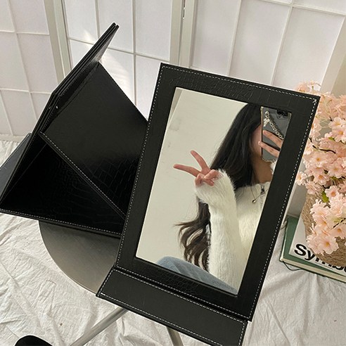 루끌리 접이식 휴대용 탁상 거울 집들이 개업선물, 특대형_블랙악어
