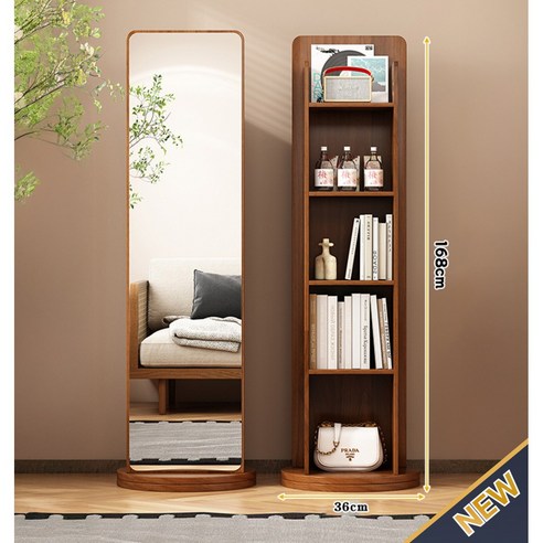 공간의 미학과 실용성을 더하다: 그루픽 회전형 전신 거울 수납장 스탠드 브라운 수납화장대