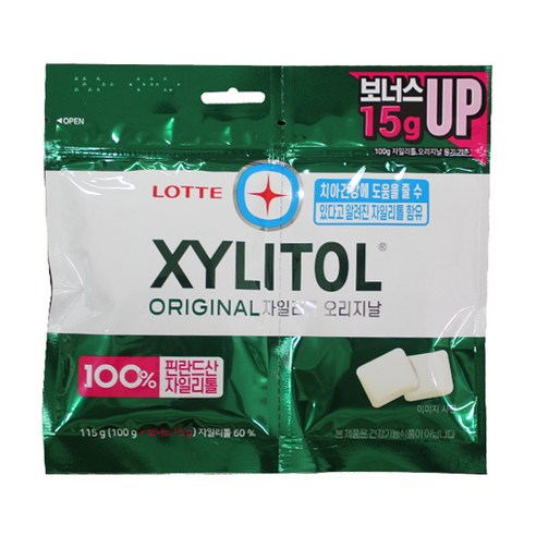 롯데 자일리톨 오리지날 115g 식품 > 스낵/간식 초콜릿/사탕/젤리/껌 일반껌, 115g, 1세트