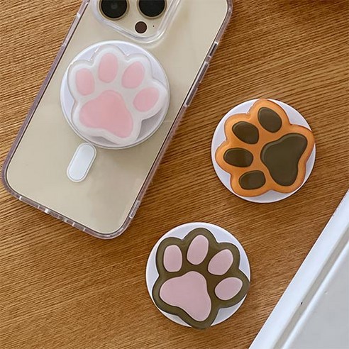 맥세이프그립톡  츠나다 냥발 고양이 맥세이프 호환 아이폰 스마트톡, 1개, 화이트핑크