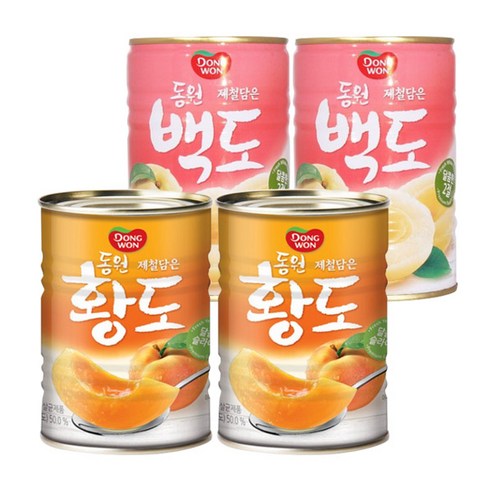 동원 통조림 과일 2종 (황도 400g 2개 + 백도 400g 2개), 1세트