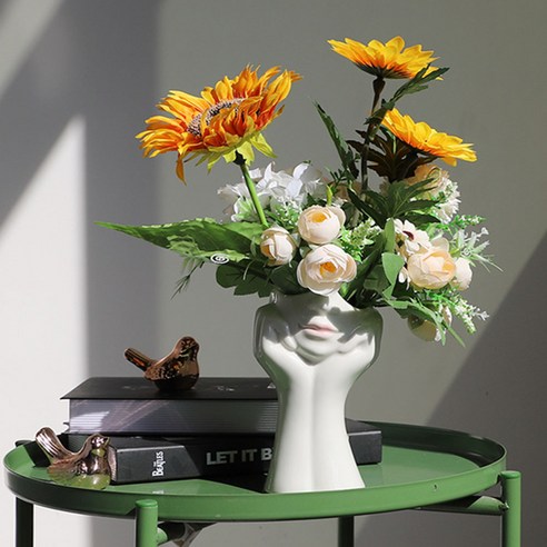 여인 얼굴 모양 꽃병 세라믹 화병 손 모양 도자기 화병 인테리어 오브제 동양꽃꽂이 vase, 꽃받침 여인(대)