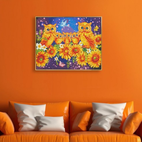 행운과 지혜를 수놓다, 씨엘 보석십자수 부엉이 프리미엄 액자