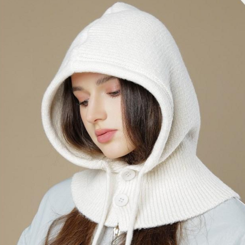 프리지앤 오버핏 바라클라바 겨울 후드 모자 넥워머 남녀공용 방한모, 아이보리