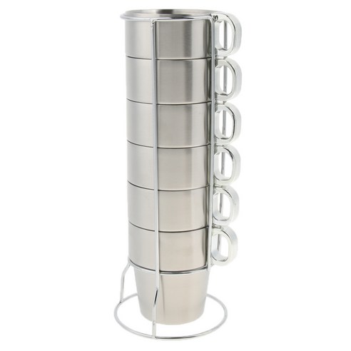 SJSHOP 4pcs 쌓을 수있는 커피 머그잔 스테인레스 스틸 물 와인 잔 차 컵, 실버, M