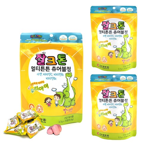 조아제약 잘크톤 멀티튼튼 츄어블정 딸기맛 55.5g, 15정, 3개