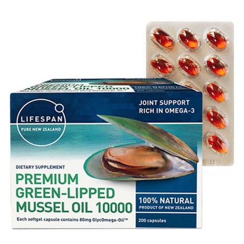 라이프스팬 뉴질랜드 초록입홍합 오일 GREENLIPPED MUSSEL 10000 녹색잎 푸른입 청홍합 그린뮤셀 추출물오일, 200정, 1개