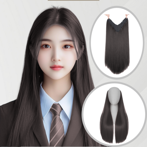엠에스 롱 헤어 직모 가발 붙임머리 60cm, 1개, 다크 브라운