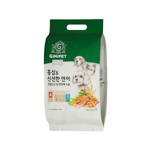 지니펫 전연령 생선 홀리스틱 홍삼 & 신선한 연어 관절건강 반려견사료, 뼈/관절강화, 1.2kg, 1개