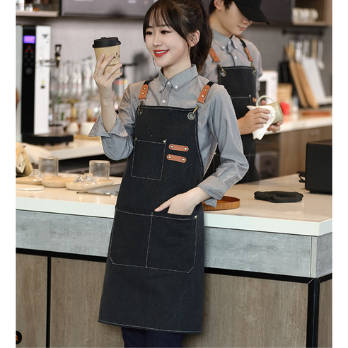 꿈알상점 방수 면 여름 남자 앞치마 까페 바리스타 매장 커피숍, 1개, 블랙