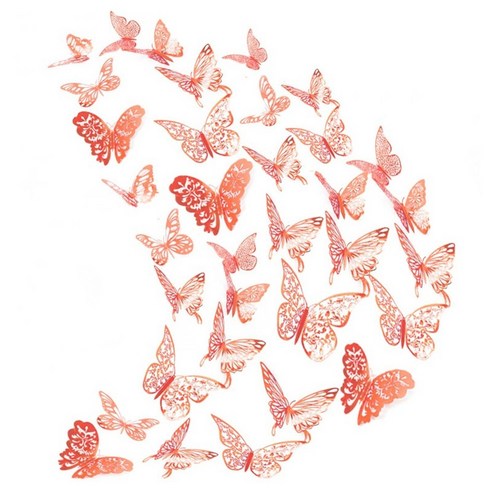 노 브랜드 84 pcs 나비 벽 데칼 스티커 장식 3d 금속 중공 이동식 벽화 diy 홈 데코, 밝은 검정