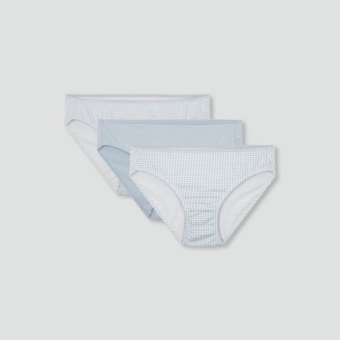 산뜻한 하루를 위한 선택, JAJU 코튼 체크 힙허거 팬티 3매 라이트 블루 리뷰 자주팬티