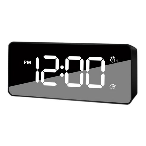 Deoxygene LED 디지털 미러 알람 시계 USB 충전기 머리맡 책상 전기 침실 시계 12/24 H 스누즈 시간 링 블랙, 검은 색