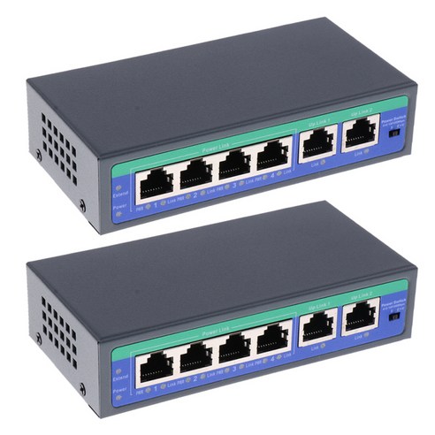 2Pcs 6Port 10 / 100M 4 POE 포트 및 2 업 링크 PoE 스위치 어댑터, 설명, 블랙, 설명