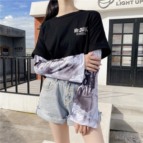 DFMEI 블랙&화이트 캐릭터 아이스 글러브 슬러시 슬리브 커버 서머 바이크소매를 걸치다., DFMEI 수묵 계단식 밭
