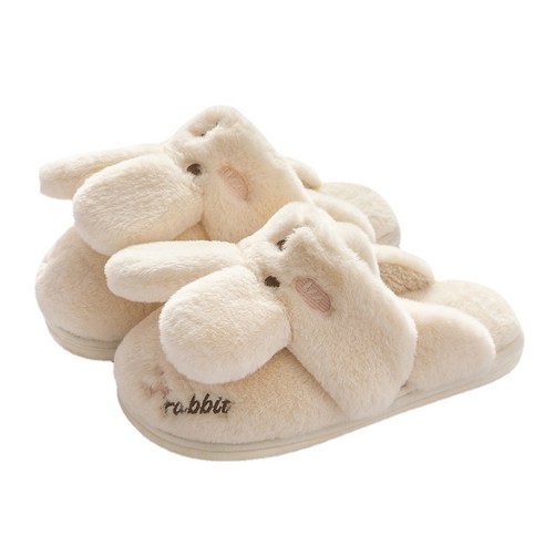 귀여운 토끼 곰 면화 슬리퍼 여성 겨울 실내 미끄럼 방지 따뜻한 커플 봉제 슬리퍼 남성용 신발
