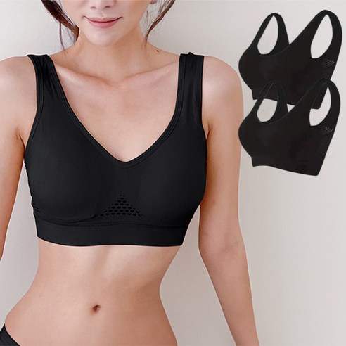 딥톡 여성용 펀칭 메쉬 노와이어 스포츠 브라 속옷 2매 1세트