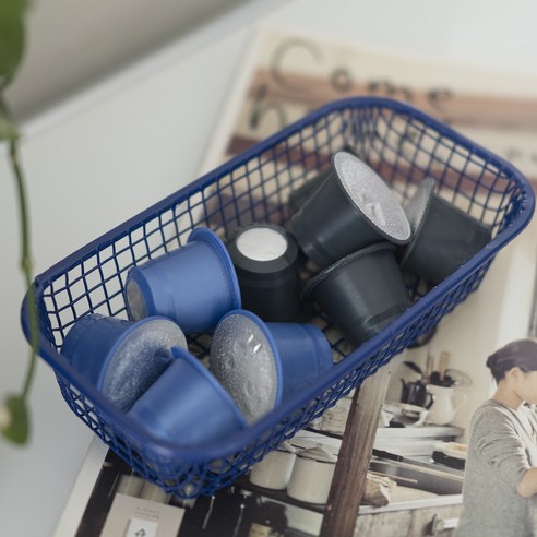 레트로 파스텔톤 철제 바스켓 인테리어 소품 정리함, 네이비, 1개