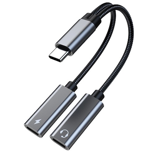 바라보고 USB C to C 타입 이어폰 PD 60W 고속 충전 듀얼 젠더 TA2H, 13cm, 그레이, 1개