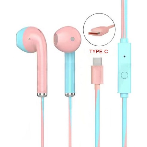 YJQ 3.5mm/Type C 이어폰 유선 이어폰 스포츠 이어폰베이스 스테레오 음악 헤드셋 (휴대 전화 용 마이크 포함) 컴퓨터 노트북, PinkBlueTypeC, 하나