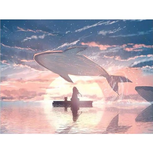 보석십자수 캔버스형 DIY키트 30 x 40 cm, NO 027 동물 바다 위로 오르는 고래